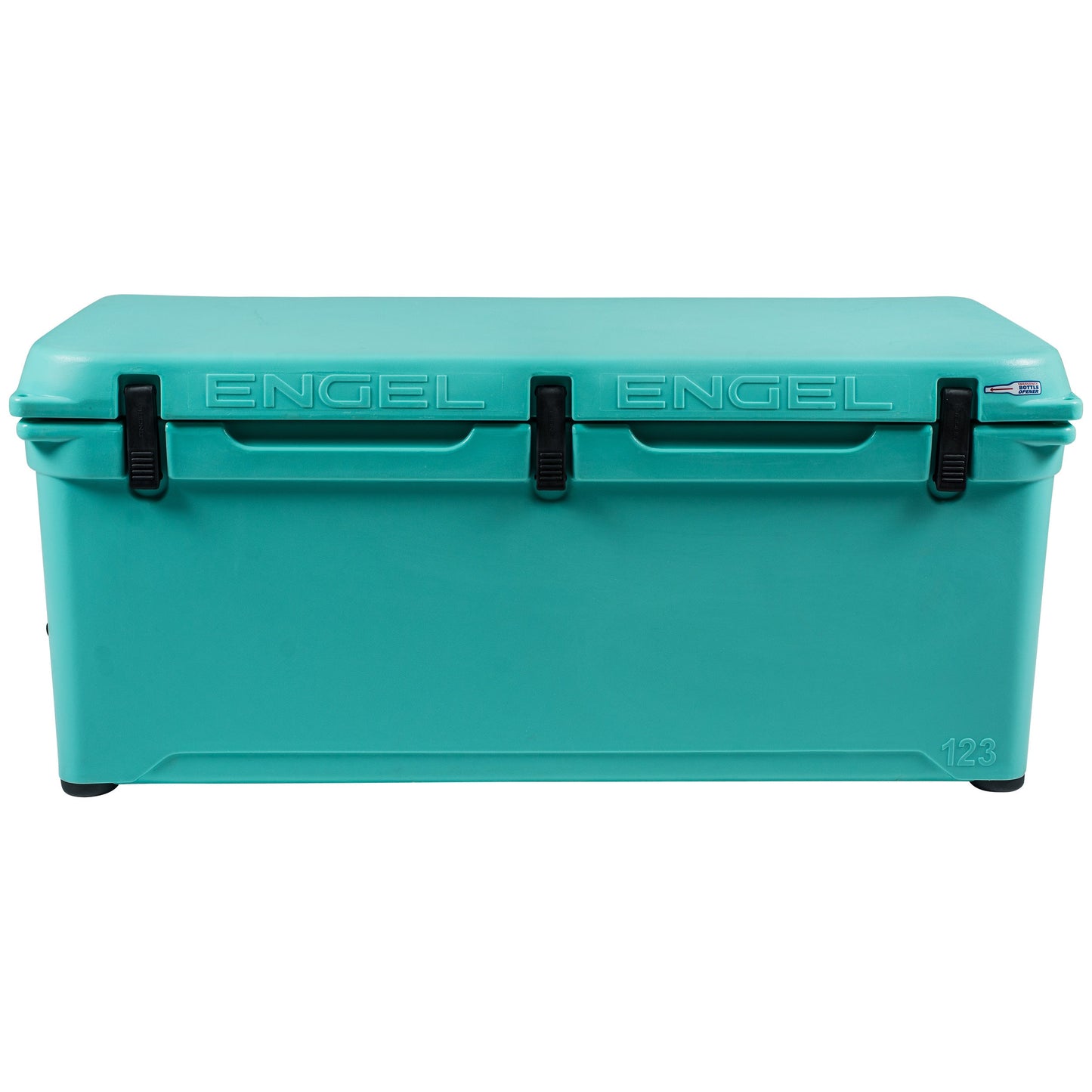 A high-performance Engel Coolers teal cooler with black handles.