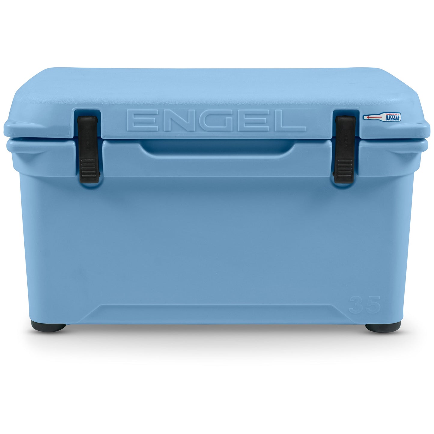 The durable Engel Coolers Engel 35 High Performance Hard Cooler and Ice Box is blue with black handles.