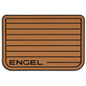 A brown Engel Coolers SeaDek® Tan Teak Pattern Non-Slip Marine Cooler Topper with the word Engel on it, designed for cooler pads in marine environments.