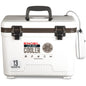 A white Engel Coolers Original 13 Quart Live Bait Drybox/Cooler with a cord attached to it.