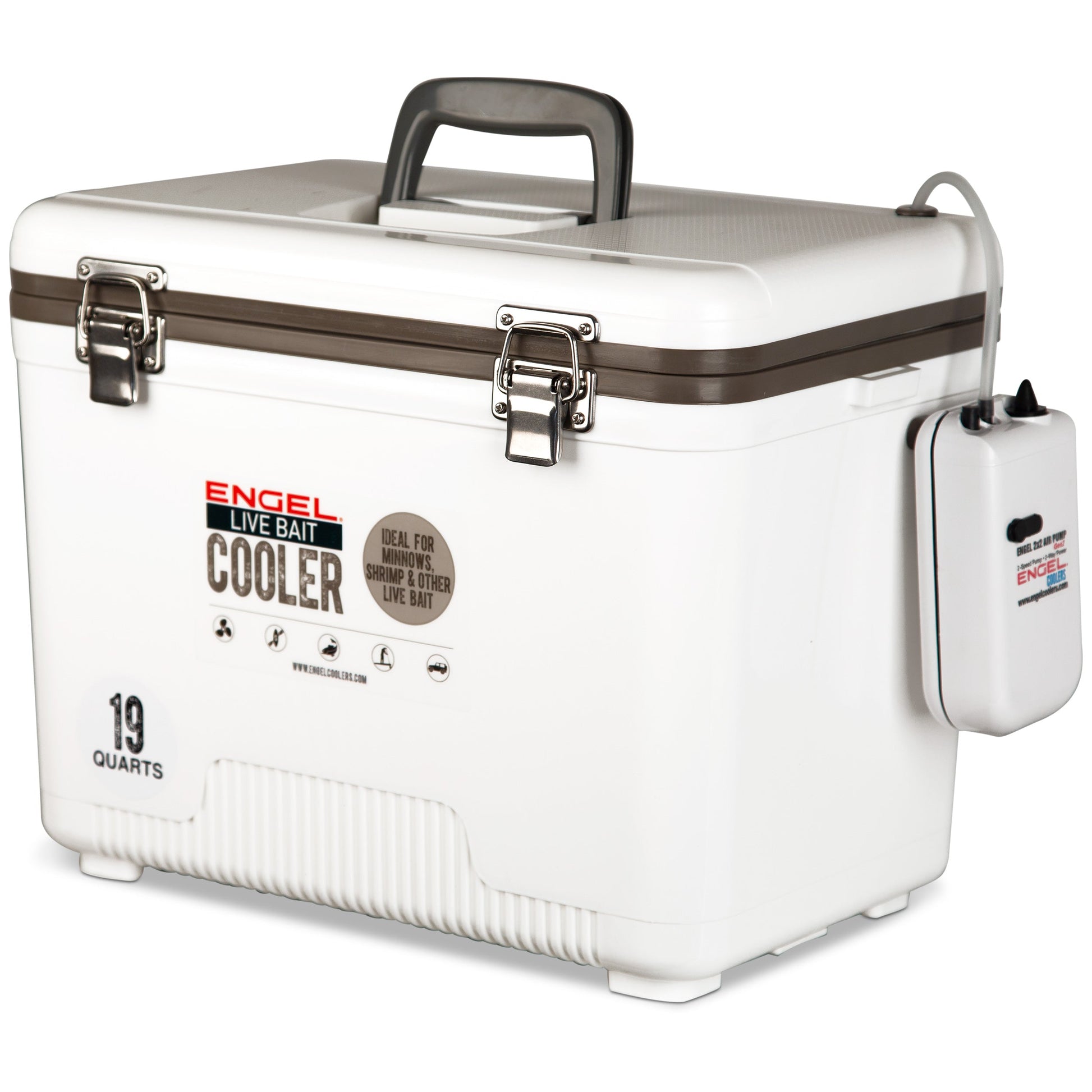 An insulated Engel Coolers Original 19 Quart Live Bait Drybox/Cooler on a white background.