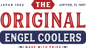A vibrant graphic displaying the text "Japan 1962, The Original Engel Coolers, Jupiter, FL 1997, Made With Pride" in red and blue. Perfect as a removable window decal to showcase your pride in Engel Coolers' legacy.
