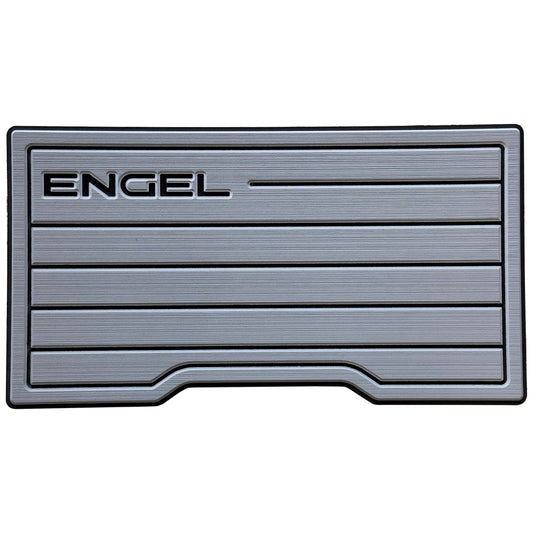 The Engel Coolers UL60 SeaDek® Non-Slip Marine Cooler Topper logo is shown on a gray SeaDek mat, suited for marine environments.