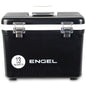 A black Engel 13 Quart Drybox/Cooler designed for outdoor adventures by Engel Coolers.