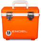 An orange Engel Coolers 7.5 Quart Drybox/Cooler with the word engel on it.